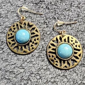 Bohemian Brass and Blue Earrings with Vintage Charm